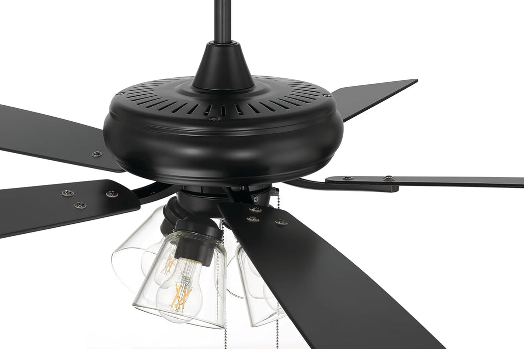 52" Eos 4 Light Ceiling Fan in Flat Black Finish with Reversible Flat Black/Greywood Blades