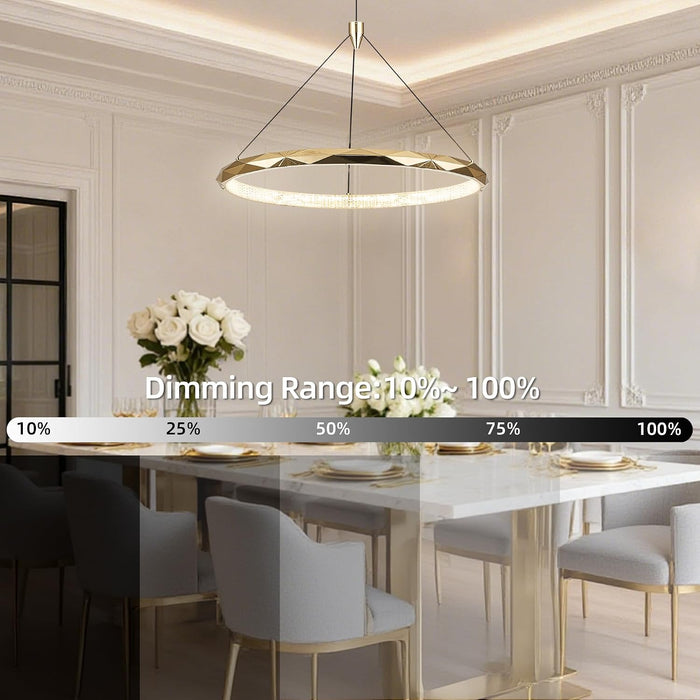 Modern Gold Ring Pendant Light 24Inch Faceted Geometric Chandelier