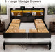 Queen Storage Bed Frame with 6 Drawers, USB Charging Station, No Noise, No Box Spring Required, Vintage Black Headboard Platform Bed