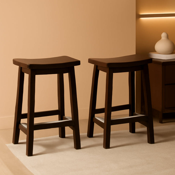 Solid Wood Saddle-Seat Kitchen Counter-Height Stool, 24-Inch Height, Walnut Finish - Set of 2