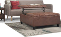 Harrison 36 Inch Wide Transitional Square Coffee Table Storage Ottoman in Distressed Umber Brown Vegan Faux Leather, Assembled, for the Living Room and Bedroom