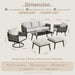 Patio Furniture Sets for 6 with Swivel Chair, Outdoor Conversation Sets 6 Pcs, 1X Coffee Table. 1Xswivel Chair, 1X3-Seat Sofa, 2Xottomans for Porch Poolside Gray