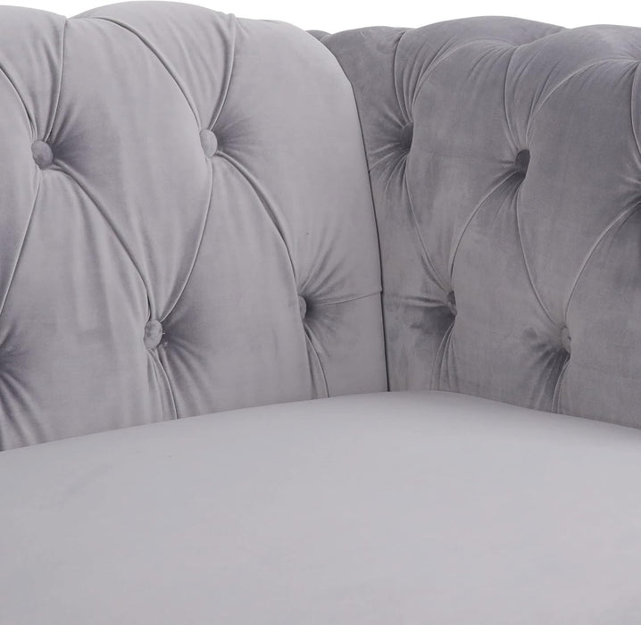 3 Pieces of Living Room Furniture Sofa Sets, Modern Velvet Chesterfield Sofa&Chesterfield Club Chair&Chesterfield Loveseat Sofas Set with Nailhead Trim Scroll Arms for Living Room(Grey)