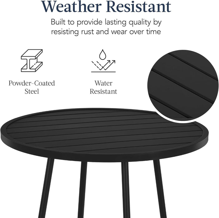 3 Piece Bar Height Patio Bistro Set, Patio Furniture Set, Outdoor round Bar Table, Steel W/Backless Bar Stools - Black