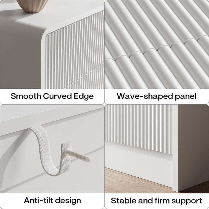 31.5" Wide Modern Curved 5 Drawer Dresser，White