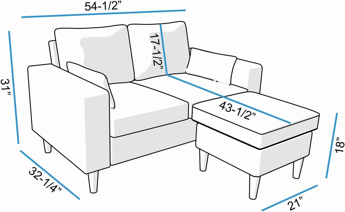 Convertible Sectional Couch Modular L Shape Sofa with Ottoman Footstool Living Room Sets 2-Seat Sectional Couch for Small Space Living Room Bedroom,Grey