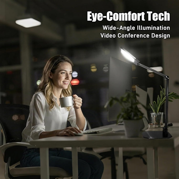 Desk Lamp for Home Office, LED Desk Lamp with Webcam Light for Video Calls, Dimmable 3000K-6500K Desk Light with Remote, Timer, Memory, Adjustable Swing Arm, CRI95+