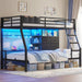 Bunk Bed Twin over Twin with 4 Storage Drawers & Shelves & Bedside Caddy, Twin Bunk Beds with Charging Station & LED Lights, Metal Loft Bed with Safety Guardrail & Angled Ladder, Black & Grey