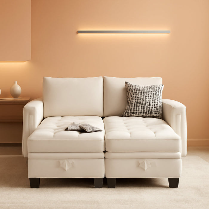 Velvet Modular Sectional Sofa Couch with Storage Convertible Sectional Sleeper Sofa Couch Bed Set with Reversible Chaise Beige