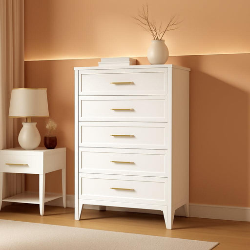 BrightWhite Tall Dresser 5 Drawer Chest 53.54Inches
