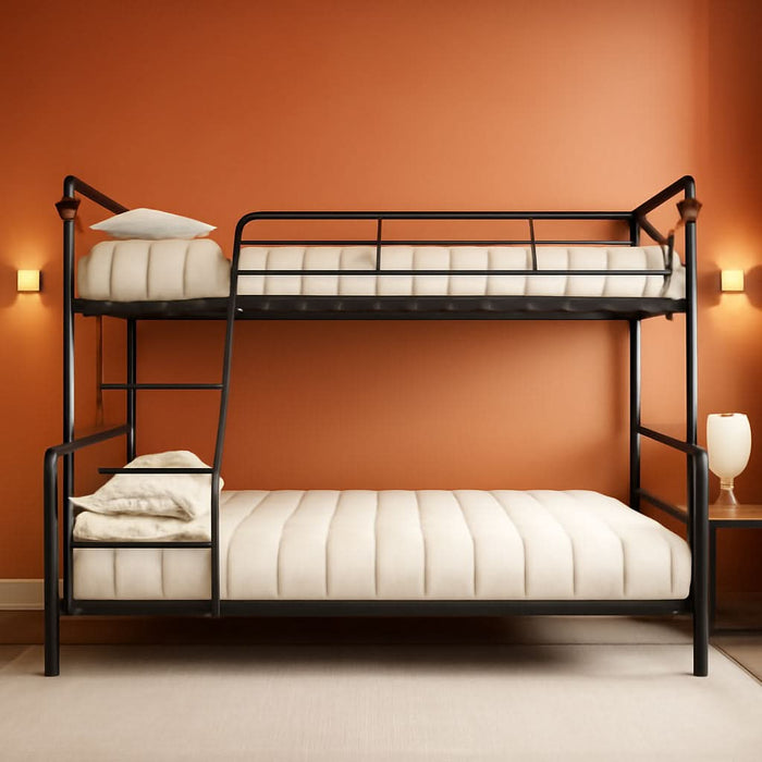 Bunk Bed Twin over Full Size with High Guardrail and Ladder,Twin Size Convertible Metal Bunk Beds for Kids/Teens/Adults,Easy Assembly, No Box Spring Needed,Vintage Brown