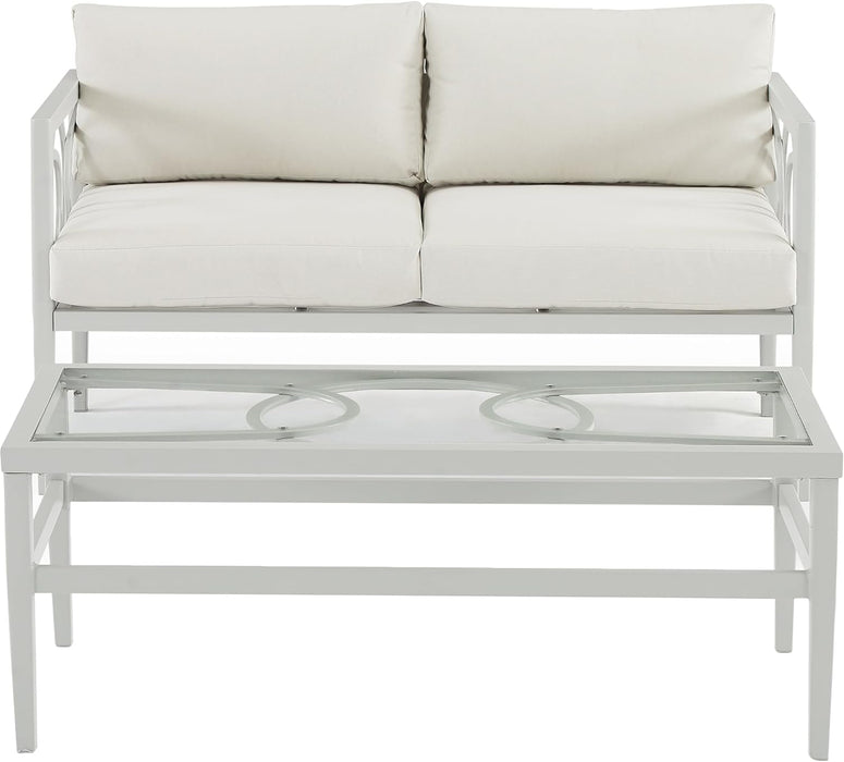 Ashford 2-Piece Outdoor Coffee Table and Loveseat Patio Furniture Set for Porch, Deck, Gray with Creme Cushions