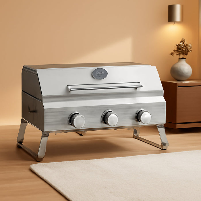 Tabletop Gas Grill 3 Burners, Portable Propane BBQ Grill with Foldable Legs for Outdoor Barbecue Patio Backyard Camping, Tailgating, RV Trip, Heavy Duty & 24000BTU, GS307