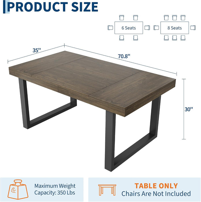 Farmhouse Dining Table 71", Rustic Kitchen Table for 6-8, Brown
