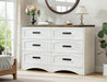 47" Farmhouse 6-Drawer Dresser for Bedroom, Pure White + Walnut