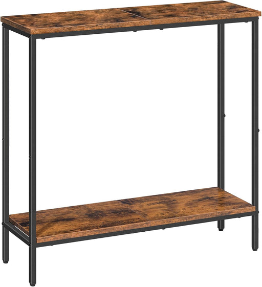 29.5" L Narrow Console Table, Sofa Table behind Couch with 2-Tier Storage Display Shelves, 8.7" D Small Entryway Table for Hallway, Foyer, Living Room, Bedroom, Rustic Brown and Black BF22XG01