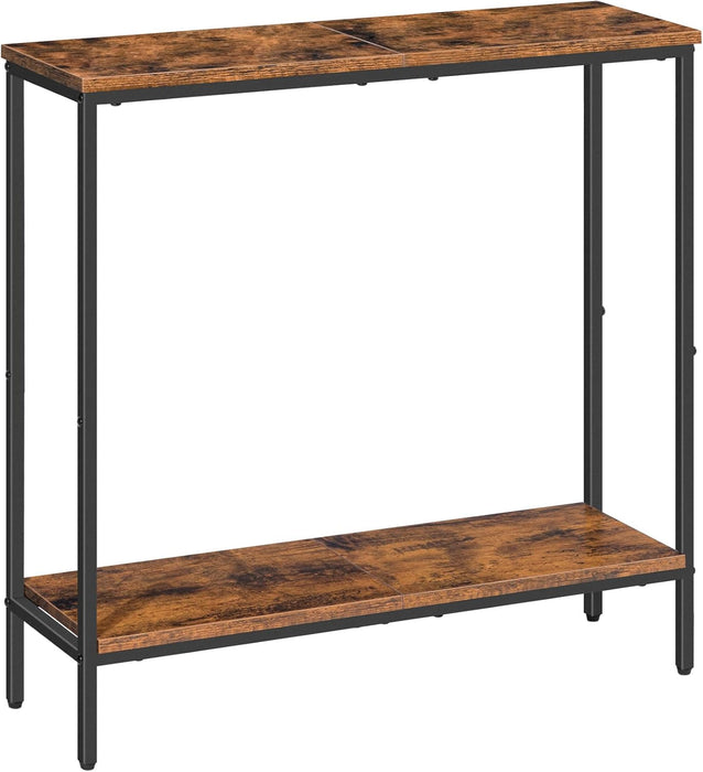 29.5" L Narrow Console Table, Sofa Table behind Couch with 2-Tier Storage Display Shelves, 8.7" D Small Entryway Table for Hallway, Foyer, Living Room, Bedroom, Rustic Brown and Black BF22XG01