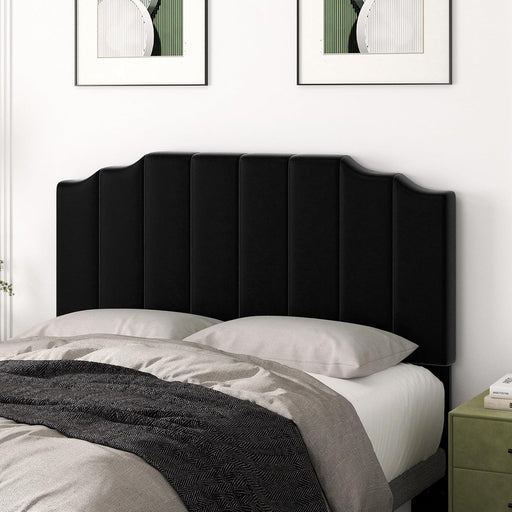 Queen Size Headboard Only, Velvet Wall Mounted Headboard Queen Size for Adjustable Bed, Modern Vertical Channel Design with Curved Tufted Upholstered Head Board and Luxury Soft Padded, Black