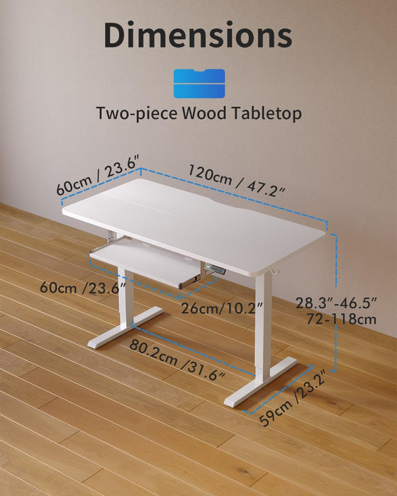 Standing Desk with Keyboard Tray, 48 X 24 Inch Adjustable Height Sit Stand Desk with Memory Presets for Home Office, Ergonomic Computer Workstation, White