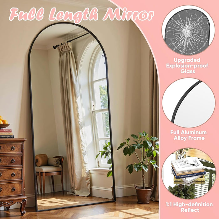 Full Length Mirror, 71" X 32" Arched Full Body Mirror Large Standing Floor Mirrors, Mirrors for Bedroom, Bathroom, Living Room Standing or Wall Leaning, Black