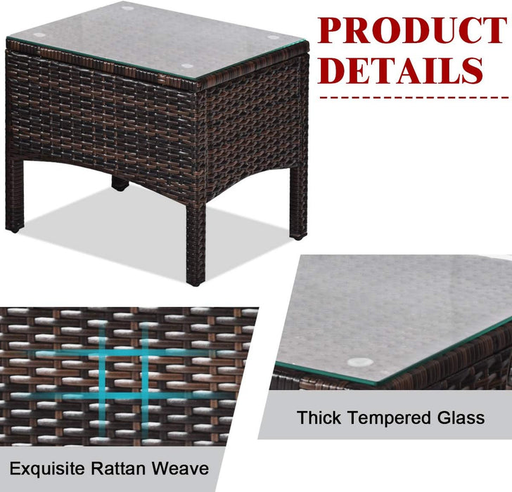 3 Piece Outdoor Patio Furniture Set, Wicker Chairs Set with Glass Top Coffee Table, Thick Cushions, All Weather Garden Lawn Poolside Backyard Porch Furniture Set for 2 (Red)