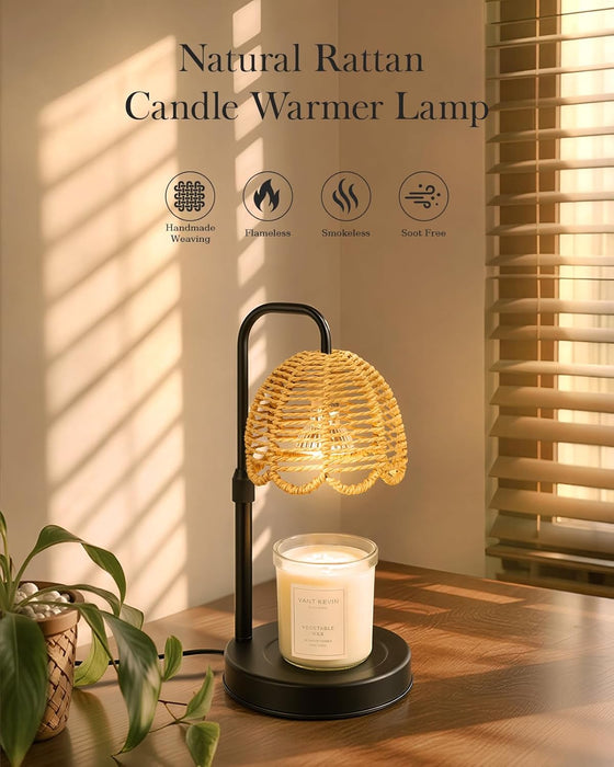 Candle Warmer Lamp with Timer Dimmable, Boho Electric Candle Warmer Lamp, Wax Warmer Lamp for Birthday Gifts for Women Mom, House Warming Christmas Gifts New Home Decor - Sleek Metal Base
