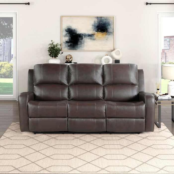 Manual Double Reclining Sofa, Top Grain Leather Match Wall Hugger Recliner Sofa, Tab Pull Reclining, High Density Foam over Pocket Coils, for Living Room/Reading Nook/Bedroom, Brown