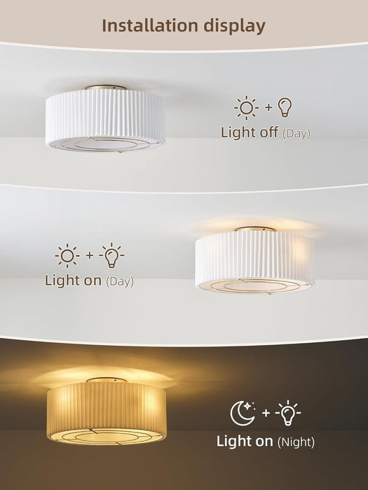 20" Low Profile Ceiling Fans with Lights, Flush Mount Boho Ceiling Fan with Light Remote Control, Bladeless Caged 6 Speeds for Bedroom, Nursery, Living Room