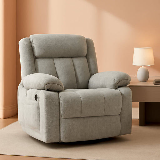 Rocker Swivel Recliner Chair for Adults, Overstuffed Large Manual Recliner Glider with Massage and Heat, Comfy Soft Fabric Living Room Reclining Sofa Chair(Lime Gray)