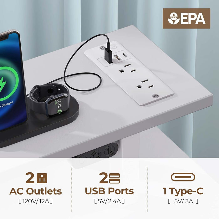 Computer Desk 47.2" with LED Lights & Power Outlets, Home Office Desk with 4 Drawers, Writing Desk with Keyboard Tray, Study Desk with Monitor Stand, Work Desk for Home Office, White