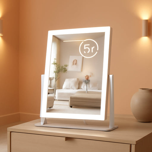 Lighted Makeup Mirror, Hollywood Vanity Mirror with Lights, Three Color Lighting Modes, and 5X Magnification Mirror, Smart Touch Control, 360°Rotation (17.3In,White,Gift Box)