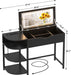Vanity Desk with Flip Top Mirror and Lights, Makeup Vanity Desk with Drawers, Dressing Table with Storage Shelves & Charging Station, Small Vanity for Small Spaces, Black