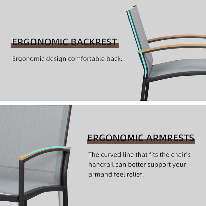 3 Pieces Patio Bistro Sets, Outdoor Textilene Fabric Conversation Bistro Set, Textilene Fabric Front Porch Chairs Small Patio Furniture Set with Table for Lawn,Garden,Balcony (Grey)