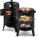 Vertical 17 Inch Steel Charcoal BBQ Smoker, Heavy Duty 3-In-1 Portable Outdoor Grill Cooker with Built-In Thermometer &Adjustable Vent Systems for Outdoor Backyard Cooking Grilling Camping