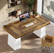 55-Inch Executive Desk, Large Wood Office Computer Desk with Double Pedestal, Modern Minimalist Workstations Writing Table Conference Table Furniture for Home Office, Brown&White