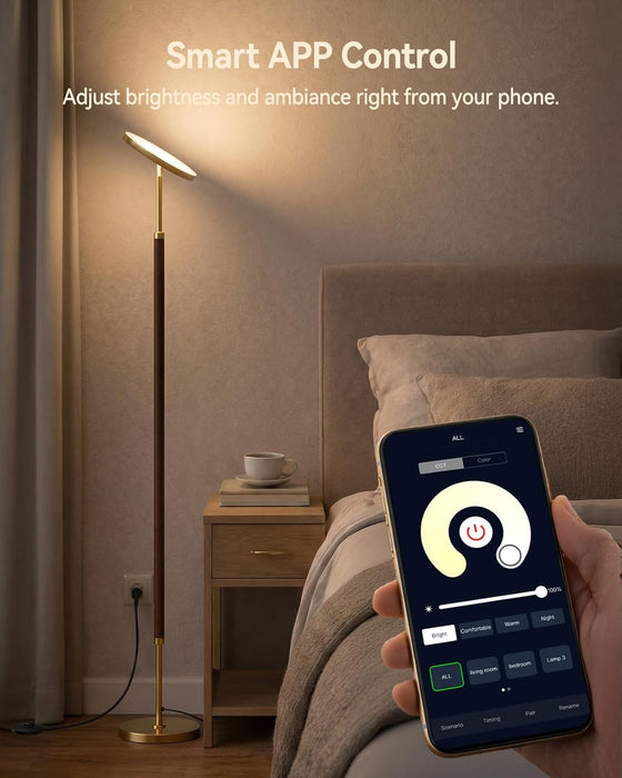 Wood Torchiere Floor Lamp Dimmable Color Temperature