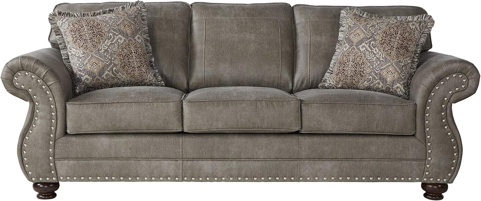 Leinster Faux Leather Upholstered Nailhead 3-Piece Livingroom Set, Sofa, Loveseat, and Chair Set in Stone Gray