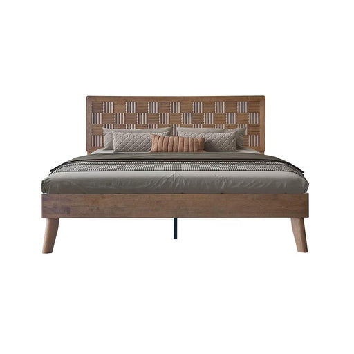 Queen Size Bed Frame, Headboard & Footboard, Solid Wood Platform Bed, Center Metal Legs with 12 Heavy-Duty Slatted Base, Easy Assemble, Noise & Slip-Free, No Box Spring Needed, Barnwood Finish IDQ-30