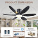 Ceiling Fans with Lights,42" Low Profile Ceiling Fan with Light and Remote Control,Flush Mount, Reversible, Dimmable, Noiseless, Black Ceiling Fan for Bedroom