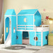 Blue SolidWood Twin Loft Bed With SlideUnderbedCurtains