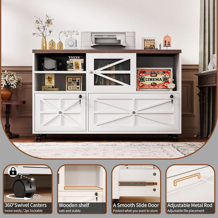 White FarmhouseStyle Locking File Cabinet Legal A4