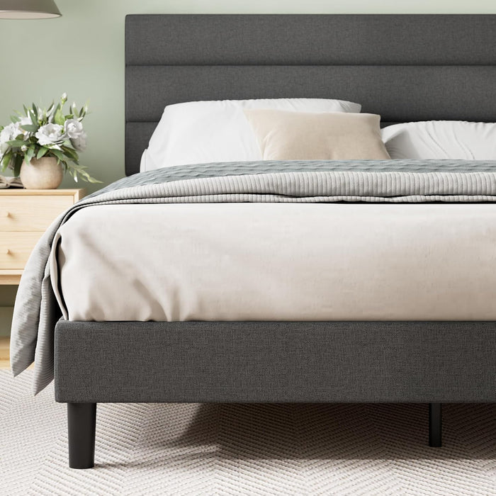 Piper Upholstered Platform Bed with Paneled Headboard, Queen
