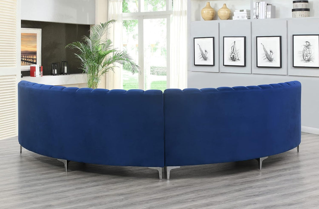 Velvet Curved Sectional Round-Shaped Couch for Living Room Standard Sofa, 142", Blue