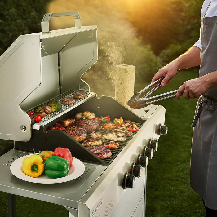 GA5401T 5-Burner BBQ Liquid Propane Gas Grill with Side Burner, Stainless Steel 61,000 BTU Output for Patio Garden Picnic Backyard Cooking, Silver