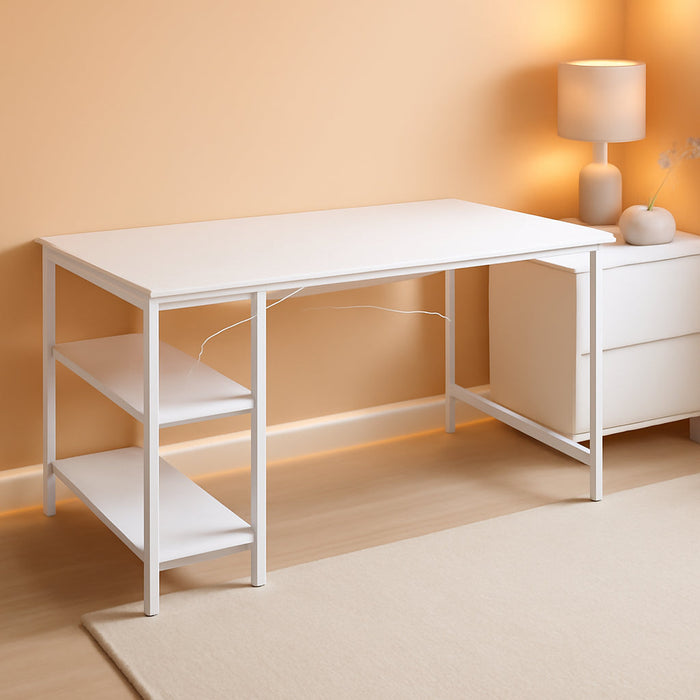 L Shaped Desk, 47 Inches Computer Desk with Reversible Storage Shelves, Gaming Desk, Corner Desk Home Office Desks, Writing Desk Study Desk with Metal Frame, White