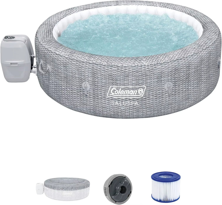 Saluspa Sicily Airjet 7 Person Inflatable Hot Tub round Portable Outdoor Spa with 180 Soothing Airjets and Insulated Cover Gray