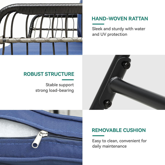 4-Piece Patio Furniture Wicker Outdoor Bistro Set, All-Weather Rattan Conversation Loveseat Chairs for Backyard, Balcony and Deck with Soft Cushions and Metal Table (Navy Blue)