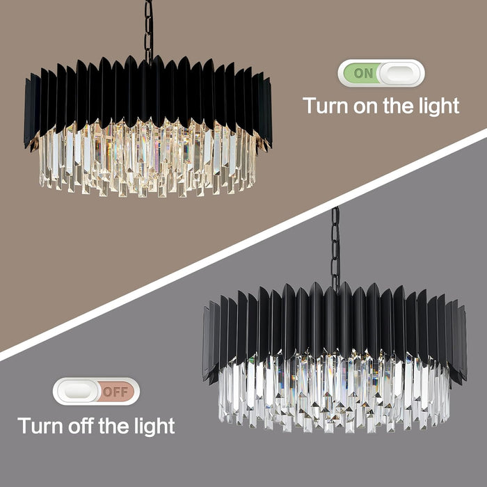 Luxurious Black 24 Inch Crystal Chandelier Dimmable