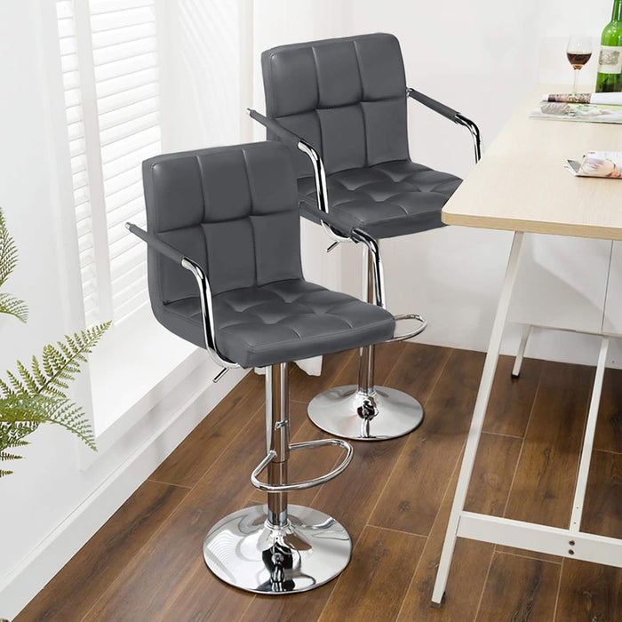 Bar Stools, Adjustable PU Leather Swivel Barstools, Modern Counter Stools with Back and Footrest, Counter Height Barstools for Bar, Kitchen, Dining Room, Set of 2, Grey