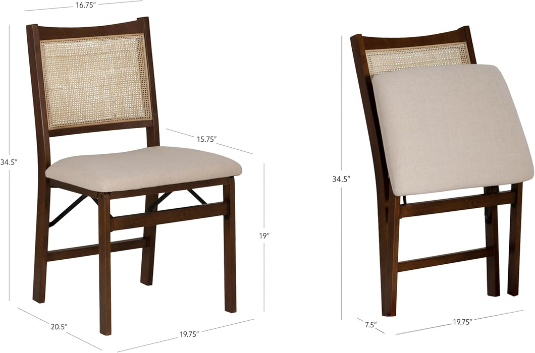 Kasi Brown and Natural Rattan Cane Fully Assembled Foldable Wooden Dining Side Chair